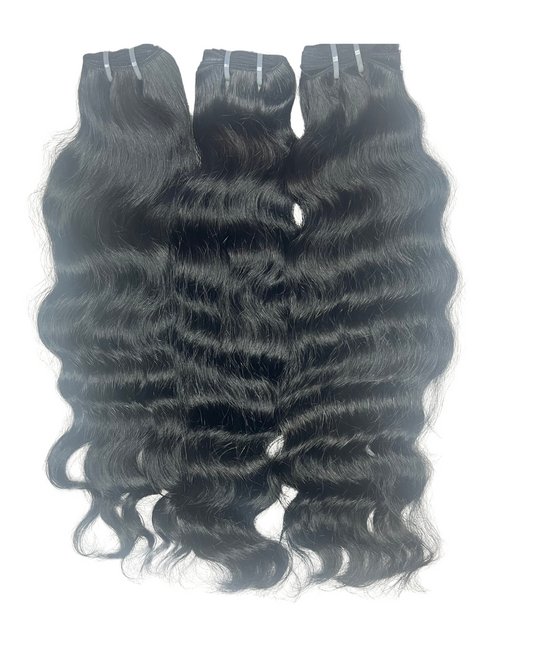 Jet Black Raw Indian Wavy - 3 Bundle Deal (Single Donor, 100% Human Hair)