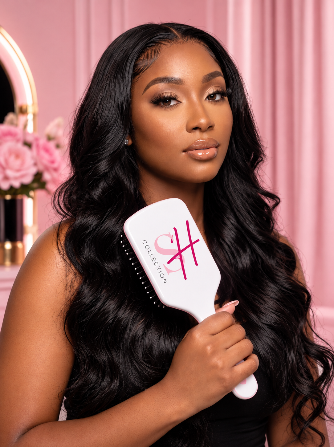 Three full body wave hair bundles on a white background